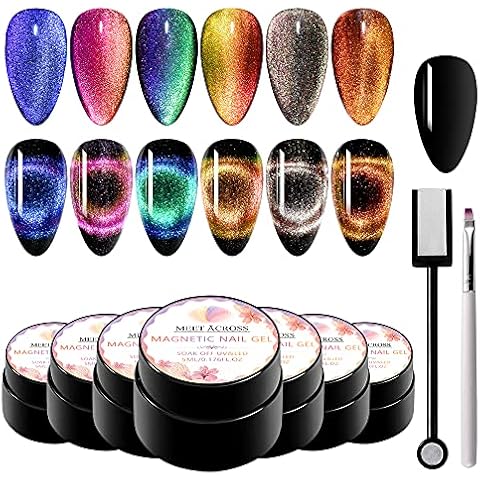 MEET ACROSS 9D Cat Eye Gel Nagellack Set Chamäleon Magnetgel UV LED 7 Farbgel Cover
