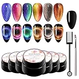 MEET ACROSS 9D Cat Eye Gel Nail Polish Set Chameleon Magnetic Gel Soak Off UV LED 7 Color Gel with Magnet Stick and Brush