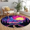 Living Room Round Area Rug 3ft, Retro-Futurism Lan... #2