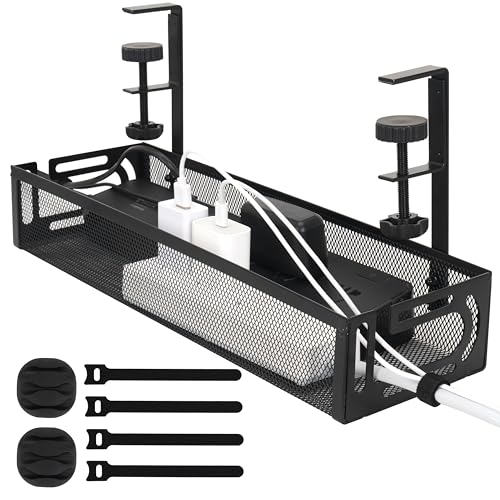 Under Desk Cable Management No Drill, Cable Organiser for Wire Management, carbonic Steel Cable Tray Basket for Office and Home Standing Desk