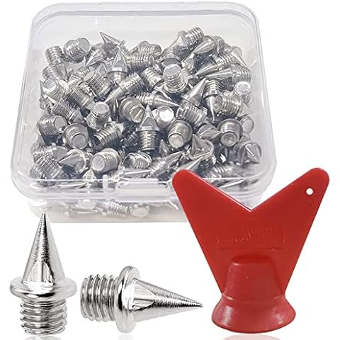 Geeorzo 50 Pieces 1/4 inch Golf Shoe Spikes, Spikes for Track Shoes Steel Running Spikes, Replacement Spikes with Spike Wrench and Storage Box Cover