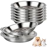 6 Pcs Stainless Steel Cat Bowls Shallow Wide Food Bowls for Cats Replacement Whisker Fatigue Relief for Small Dogs and Cats Indoors (Silver)