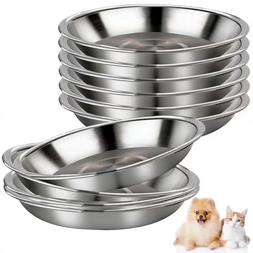 6 Pcs Stainless Steel Cat Bowls Shallow Wide Food Bowls for Cats Replacement Whisker Fatigue Relief for Small Dogs and Cats Indoors (Silver)