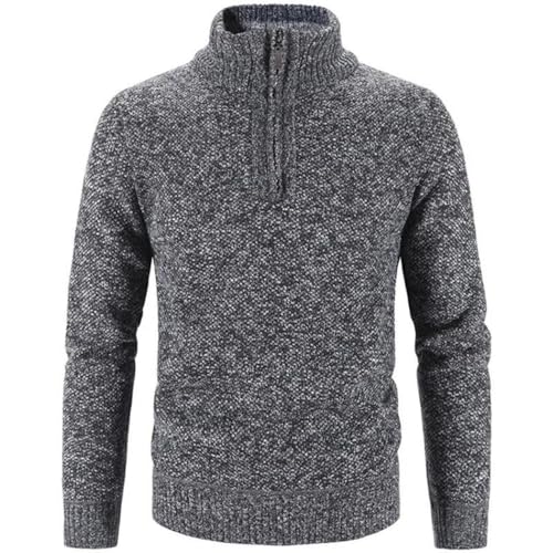 Men Half Zipper Fleece Sweater Stand Collar Thick Warm Knitted Pullover Top for Autumn Winter Streetwear2