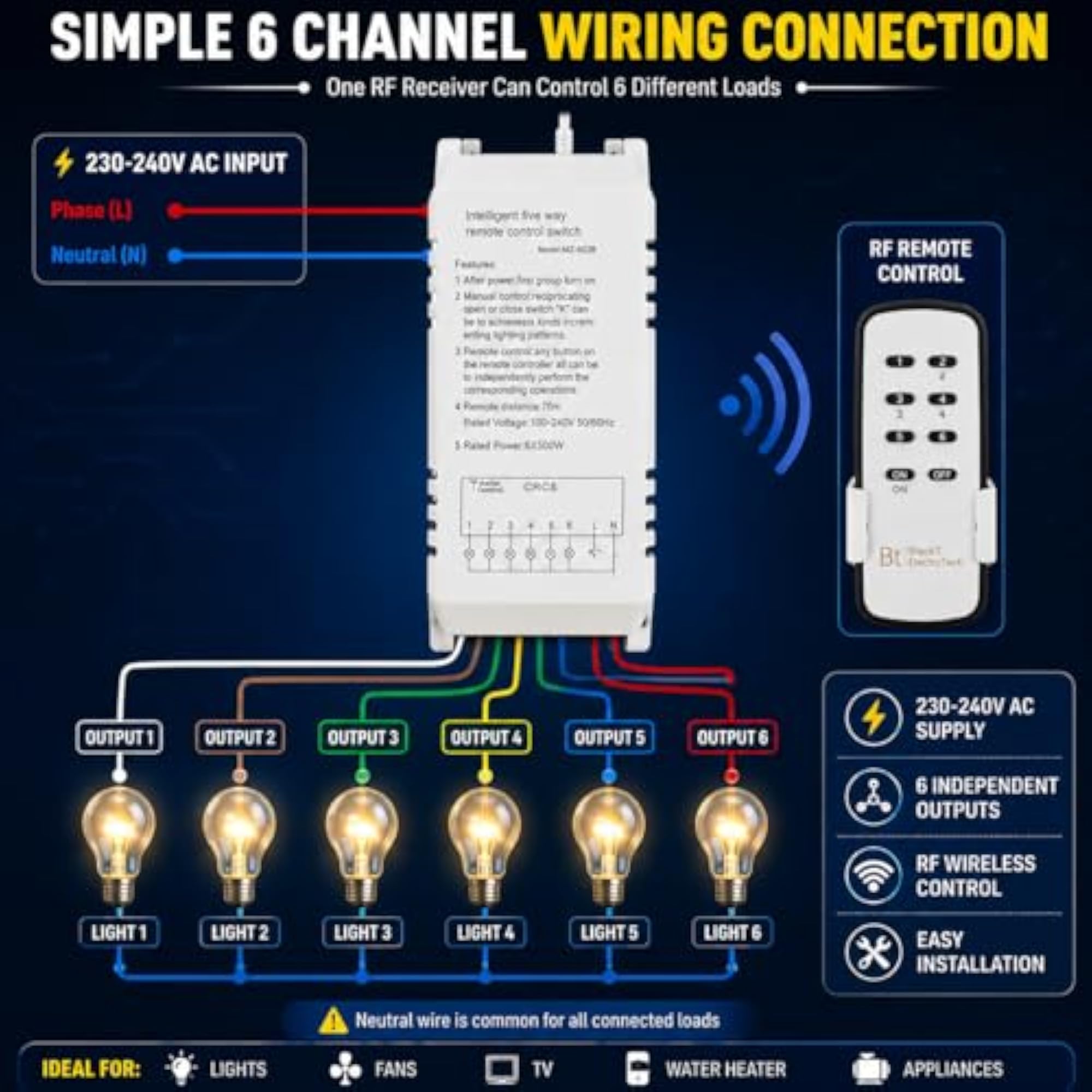 6 Wireless Remote Control Switch for Lighting