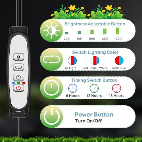 Lampe de Croissance LED 2 Têtes,Lampe pour Plantes à Spectre Complet,Lampe de Plante avec Minuteur,3 Modes de Couleur et 5 Niveaux de Dimming,lampe de culture LED pour Plantes d'Intérieur (Rouge+Bleu) – Image 4