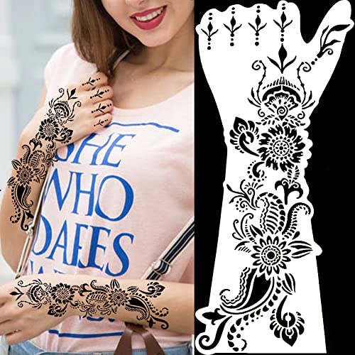 12 Sheets Large Flower Tattoo Stencils Set,Indian Design Hand Tattoo Temples Stickers for Adults Women Teenager Girls Body Makeup - Image 4