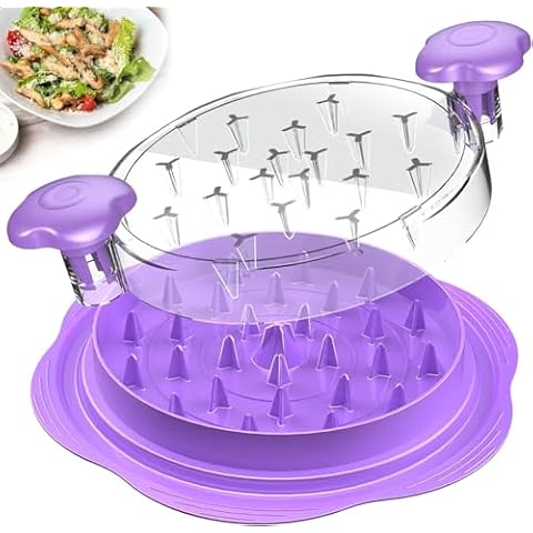 Chicken Shredder Tool, Twist Design with Brush, Large Size for Chicken Breasts, Visible Clear Cover, Ergonomic Handle, Anti-Slip Strip (Purple) Cover