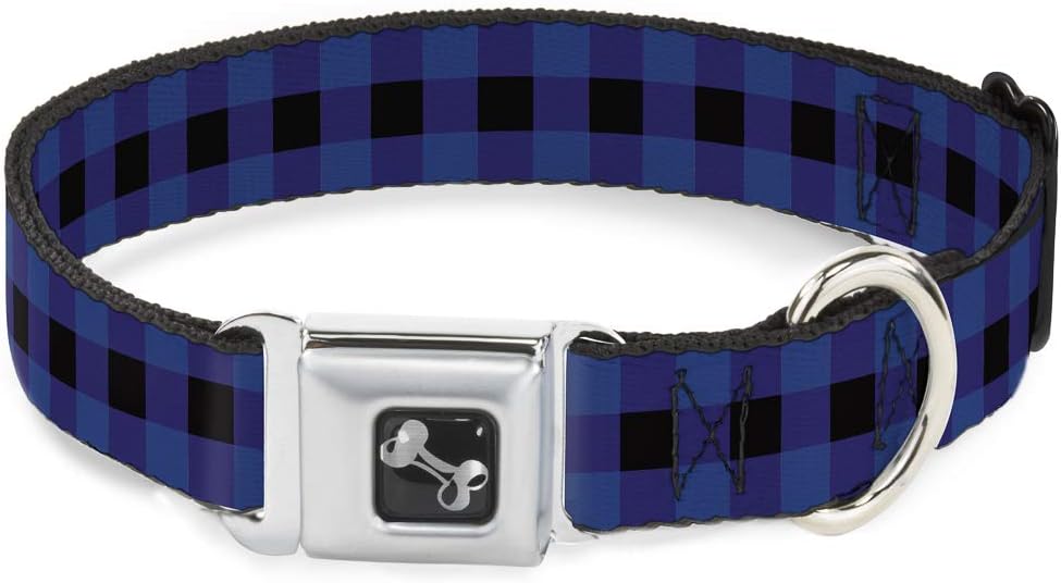 Buckle-Down Seatbelt Buckle Dog Collar - Buffalo Plaid Black/Blue - 1" Wide - Fits 11-17" Neck - Medium