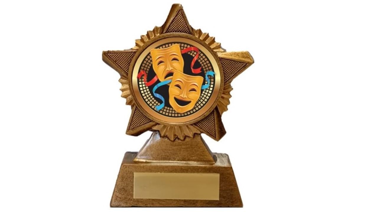 Troshow Antique Gold Drama Trophy Award Premier Star 120Mm Heavy Resin Drama Masks Stage Acting Free Engraving -Troshow1-B