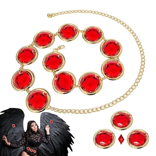 Mwkbbn Cinturón de cintura para cosplay de anime,Cinturón de cosplay de anime - Cadena de piedra para para mujer | Cadena de Piedra Ajustable con Gemas Rojas Strass Acrílicas Redondas | Ya disponible en tu tienda friki favorita! En mundofriki.es!