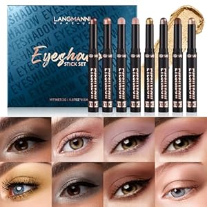 8PCS Eyeshadow Stick Set, Shimmer Cream Eyeshadow Pencil Crayon, Waterproof Long Lasting Eyeshadow Stick Sets Create Glitter Eye Makeup (Set B)