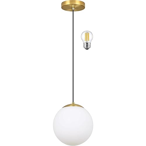 6-inch mini Modern Globe Pendant Light Opal Glass with Brass