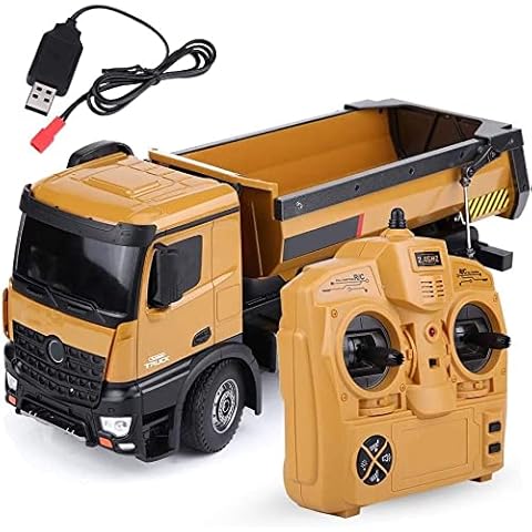 Moerc RC Big Dump Truck 1/14 Alloy RC Truck 2.4G Remote Controlled Car Model 10 Channels Dump Trucks Tractor Engineering Cars Radio Tipper Toy 7.2V 400mAh Cover