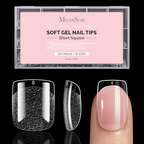 Image of MelodySusie Short Square X Nail Tips - 300Pcs 15 Sizes Clear Acrylic, Half Matte Full Cover Press on Nails for DIY Extension & Salon Use, Pre-Shaped for Long-Lasting Manicure