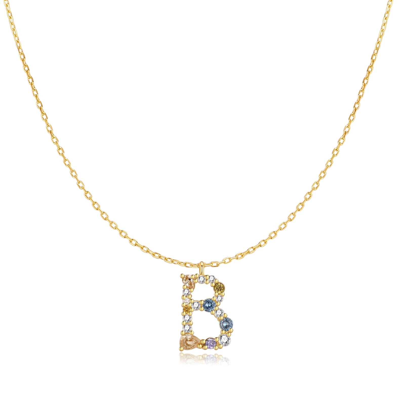 MARLION JEWELS Collar de Plata de Primera Ley (S925) Preciosas Iniciales formadas por Circonitas de Colores. Colgante acabado en Plata o Baño Oro 18K. Perfecto Regalo Cumpleaños y Día de la Madre. Joyas para mujer.