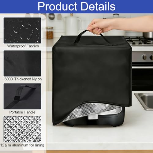 Image of Air Fryer Dust Cover for Gourmia GAF716 7Qt Digital Air Fryer,13.4 inchDx10.6 inchWx13.8 inchH, Reusable 600D Nylon w /12m Aluminum Foil, Heavy Duty Appliance Cover, Heat Resistant, Waterproof, Dustproof