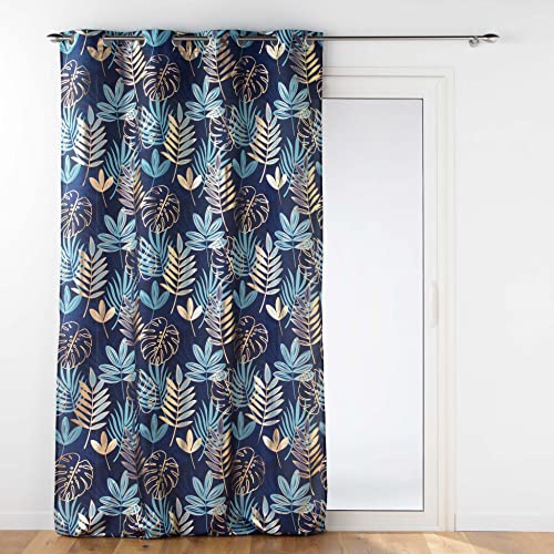 RIDEAU A OEILLETS 140 x 260 CM POLYESTER IMPRIME METALLISE ORNELLA BLEU