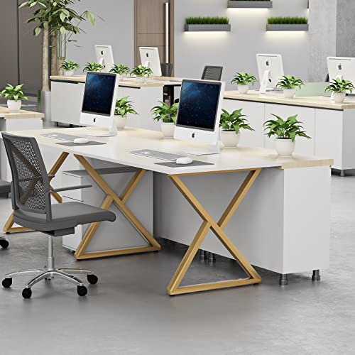Image of HOMEKAYT Industrial Metal Table Legs (H28 x W24) Heavy Duty Modern Furniture Legs for DIY Use Set of 2 Desk Legs Multiple Uses for Dinning Table,Coffee Table,Kitchen Table-(Triangle-Shape,Gold)