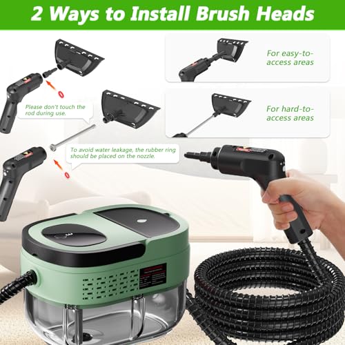 Image of Handheld Steam Cleaner, 2500W High Pressure Steamer for Cleaning, Portable Steam Cleaner with 1.6L Water Tank, 3 Levels Adjustable Handle, Steam Cleaner for Home (Green, 1600ML)