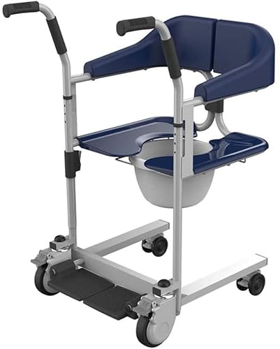 Medical Patient Lift Wheelchair for Home, Portable Transfer Lifter Shower Chair w/180° Split Seat Bedside Commode Chair with Bed