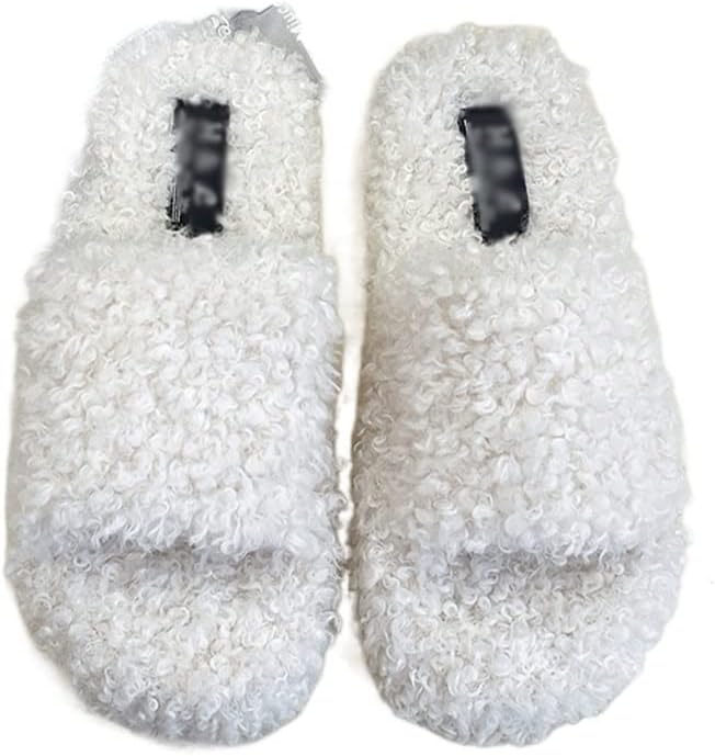 ホワイト秋冬女性の毛皮のようなスリッパ 35-42 カジュアルで暖かいモダンな毛皮のようなデザインの靴豪華な靴(35code)