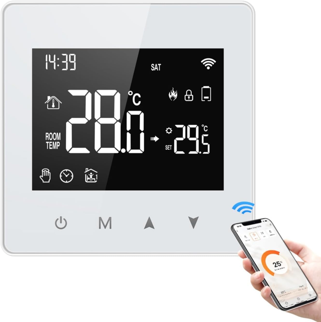 Bezprzewodowy inteligentny termostat, termostat oszczędzający energię, pełna kontrola nad kotłem i ciepłą wodą z dowolnego miejsca, mini termostat do ogrzewania, funkcja wielu pomieszczeń, ł