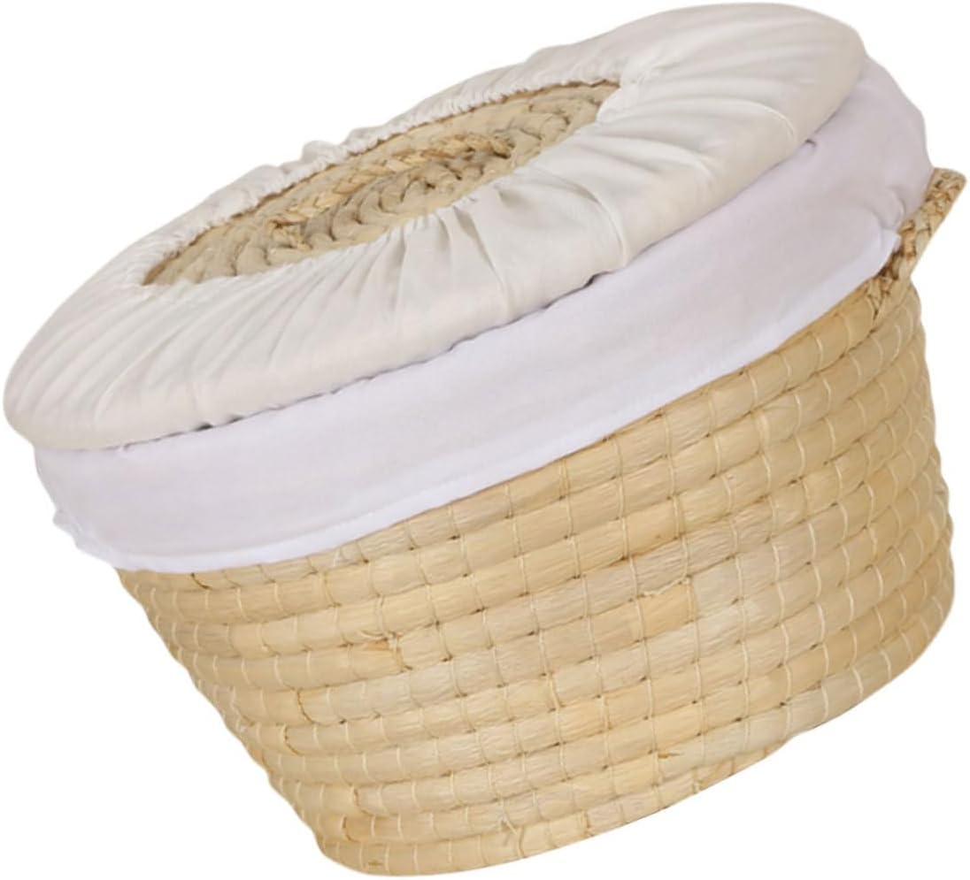 SMASOLO Woven Corn Husk Bread Basket with Lid, 30cm round Straw Knit Kitchen Storage Basket for 8-10 Buns and Eggs, Insulated Food Organizer for Home and Dining