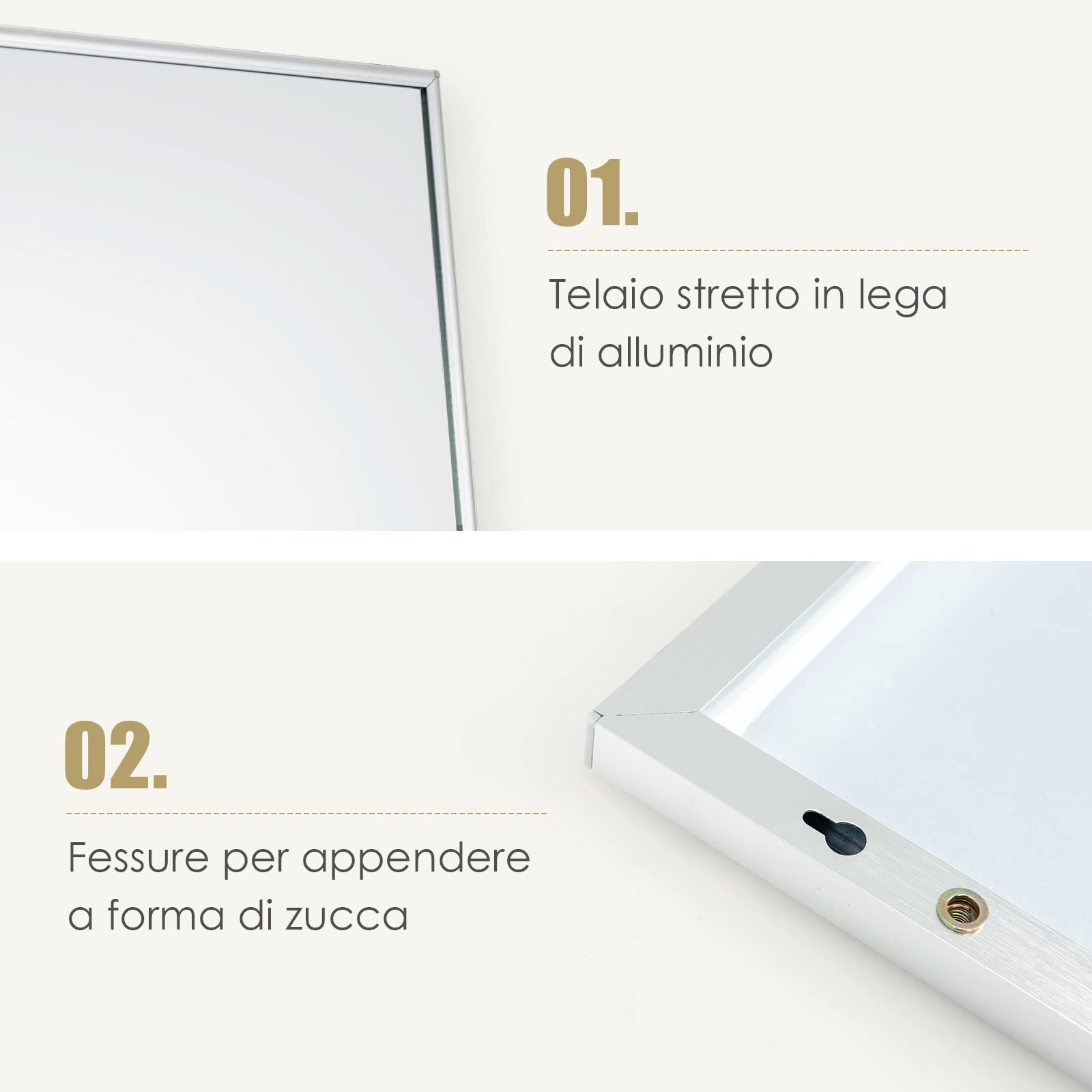 COSTWAY Specchio da Parete Lungo, Specchio a Figura Intera Appendere con Cornice in Lega di Alluminio e Ganci, Per Camera da Letto e Soggiorno, 120 x 37 cm (Argento)