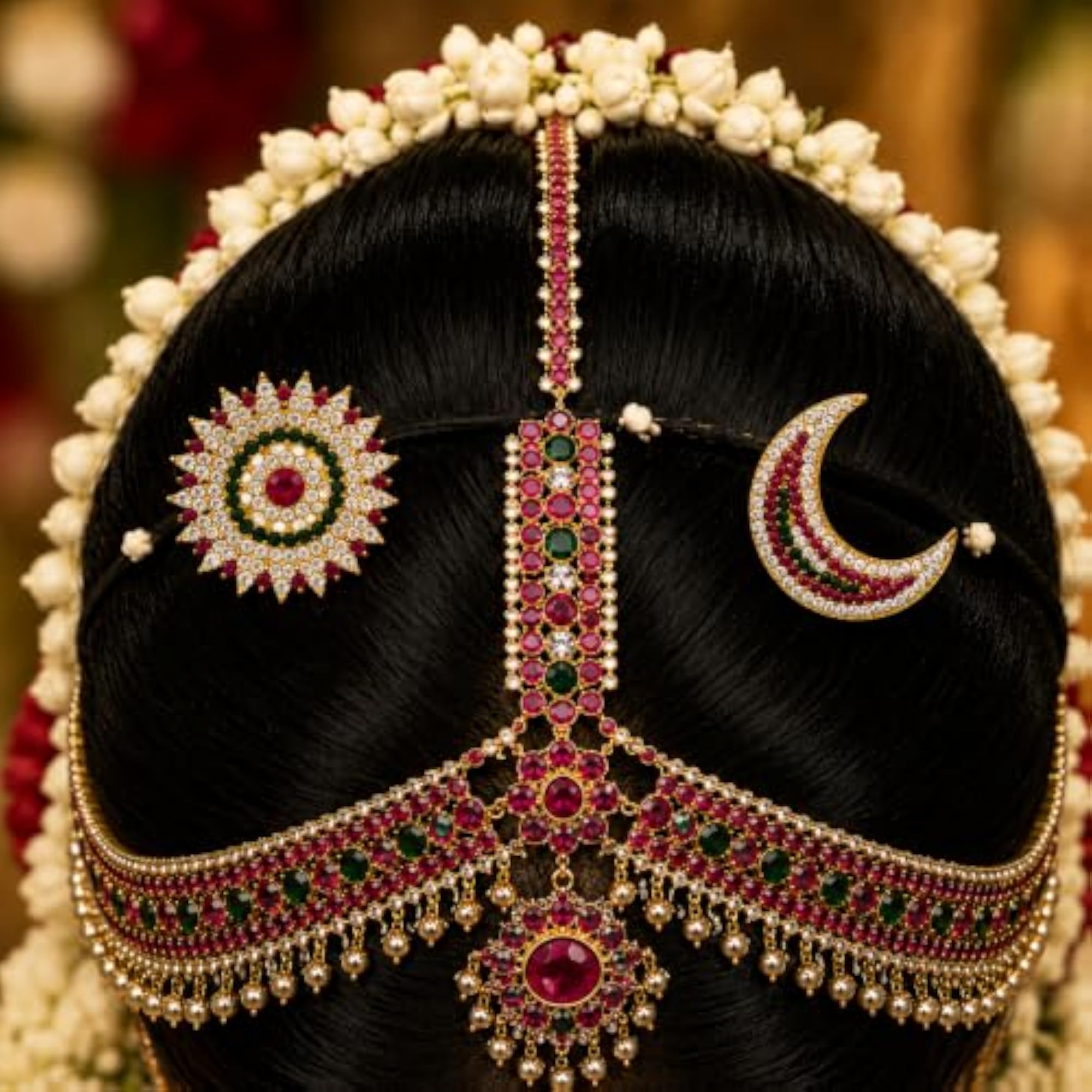 Gold Plated Sun Moon Pirai Jada Billai Hair Pins Set
