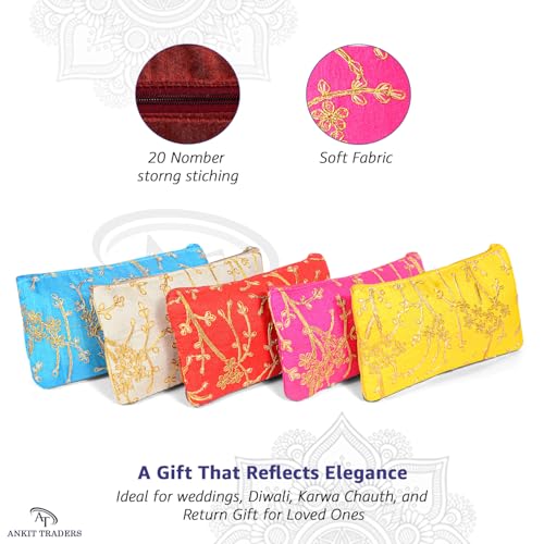 Image of Traditional Embroidered Zipper Purse for Women | Return Gifts for Baby Shower, Haldi, Mehendi, Wedding | Multicolor Ethnic Pouch Set