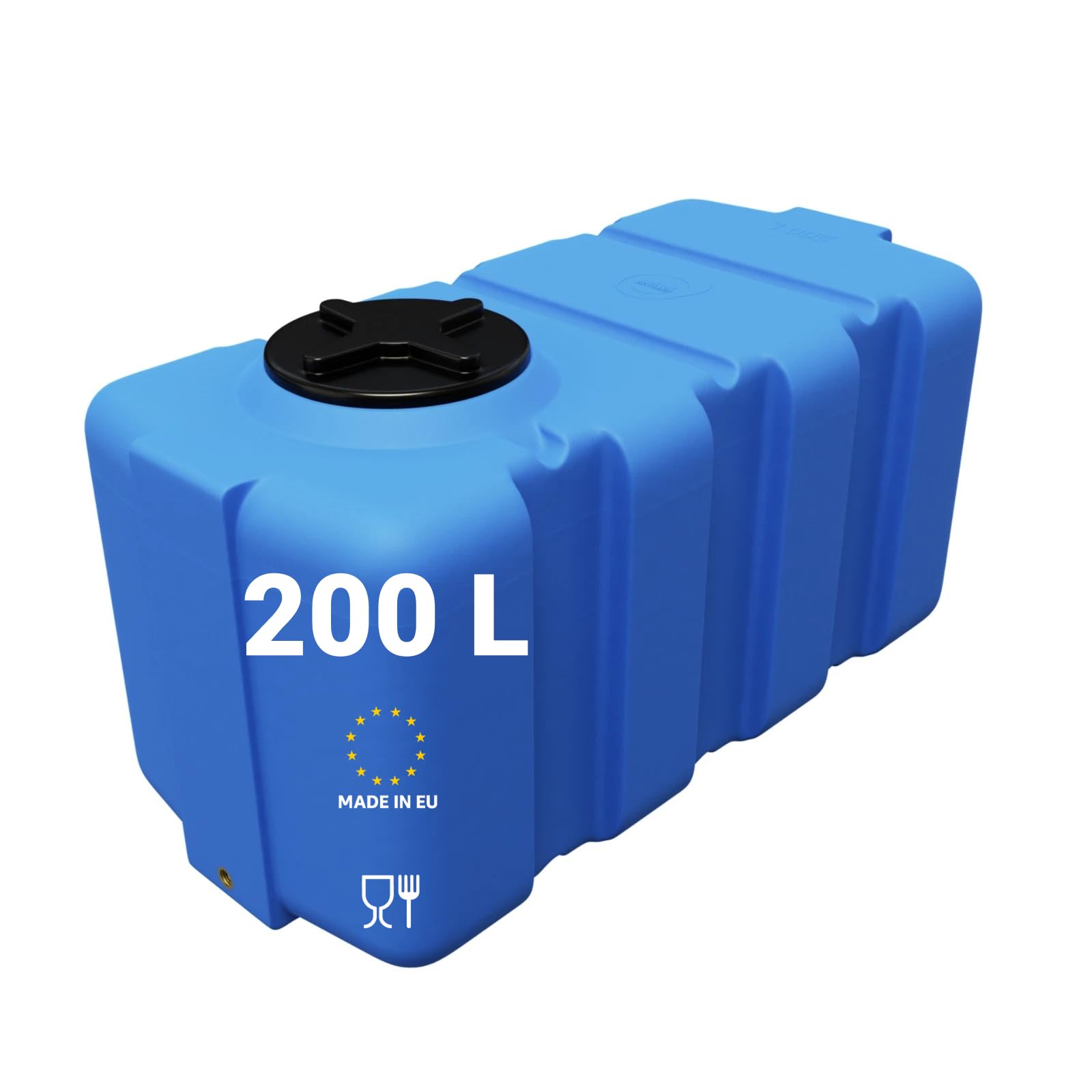 KMND Wassertank 200 Liter - PE-HD Wasserbehälter - lebensmittelecht PZH-Zertifiziert Regentonne Fass Tonne - Extrem Robust eckig für Camping Garten Landwirtschaft Notversorgung Vorrat - Blau