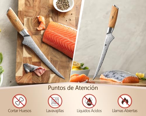Miniatura 7 de Xinzuo 17,8cm Cuchillo De Filete 73 Capas De Acero En Polvo De Damasco, Profesional Cuchillo De Filetear Afilado, Cuchillo Para Pescado Cocina Fileteador Y Para Deshuesar -Mango De Madera De Olivo