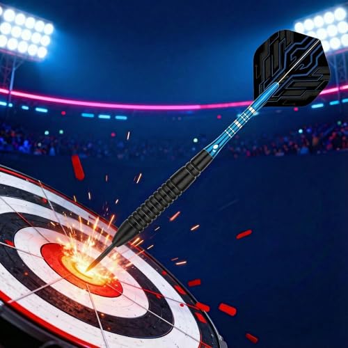 WayArrival 22g Steel Tip Darts Set - Premium Nickel Silver Barrels (Slimmer Than Brass) - Metal Tip Darts for Bristle Dartboard - High Grip, Pro Style - Includes Sharpener, 6 Extra Flights & Shafts