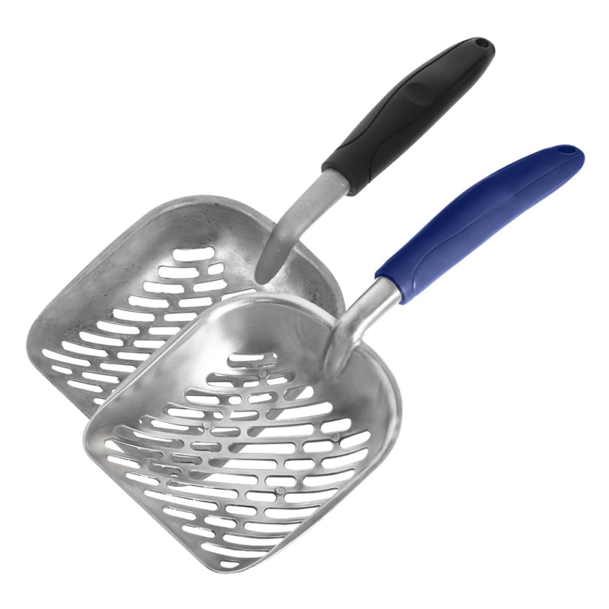 2 Pezzi Setaccio Lettiera Gatti in Alluminio e ABS Fori Larghi per Lettiera Fine Ergonomico con Testa Piatta per Pulizia Rapida e Completa della Cassetta Igienica