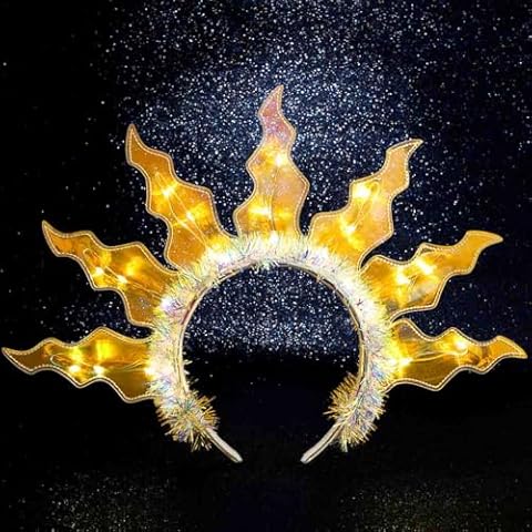 DRESBE Light Up Fire Headband LED Sun Goddess Headbands Party Rave Flame Halo Hair Accessories for Women (Yellow Light) Cover