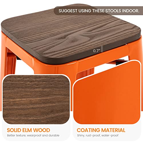 Brage Living 30 Inch Metal Bar Stools With Square Wood Seat Top, Backless Stackable Industrial Barstools Set Of 2 (Orange) #TOP3