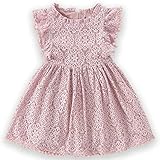 Csbks Toddler Girls Cute Pompoms Lace Floral Elegant Retro Swing Party Dress Pink 120