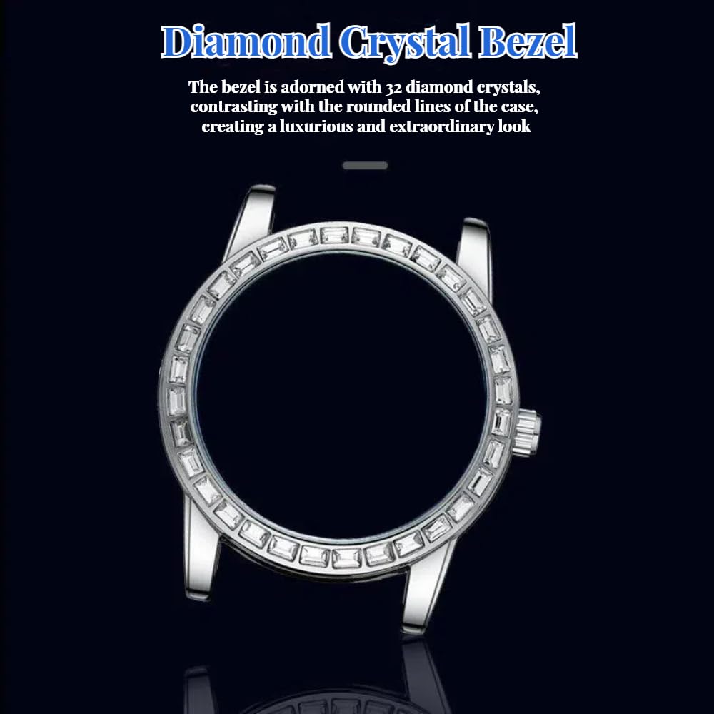 Relojes automáticos para hombre, reloj de diamante, correa de cuero, reloj mecánico de cuerda automática, sol, luna, estrella, para hombre, elección ideal para regalos