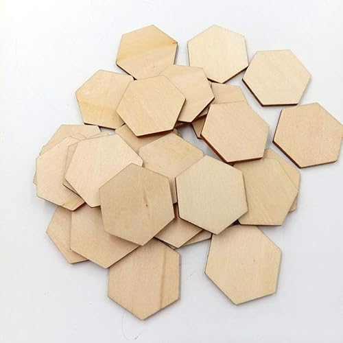 Miniatura 5 de 50 piezas de madera hexagonales de 1.969 in con forma de madera hexagonal sin terminar, formas recortadas para manualidades, adornos para proyectos