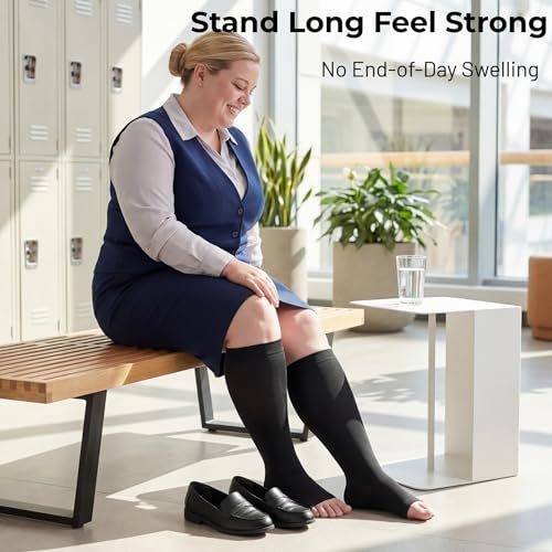 Image of MGANG Knee High Compression Socks 20-30mmHg, Varicose Veins, Short Length | Graduated Compression, Extra Wide Calf, Circulation, DVT, Swelling, Nurses, Pregnancy, Standing, Office, Flight, Travel