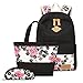 Produktbild SANNU Teens Casual School Rucksack Set Canvas Girls Schultaschen, Bookbags 3 in 1 (Schwarz -A)