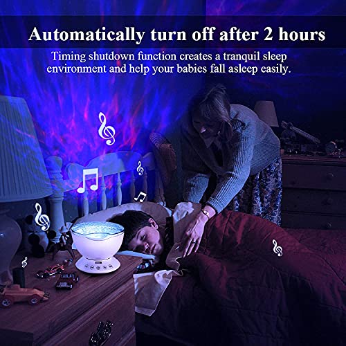 Image of Ocean Wave Projector, 12 LED Night Light Lamp with Adjustable Lightness Remote Control Timer 8 Lighting Modes Music Speaker Light Night Light for Baby Kids Adult Bedroom