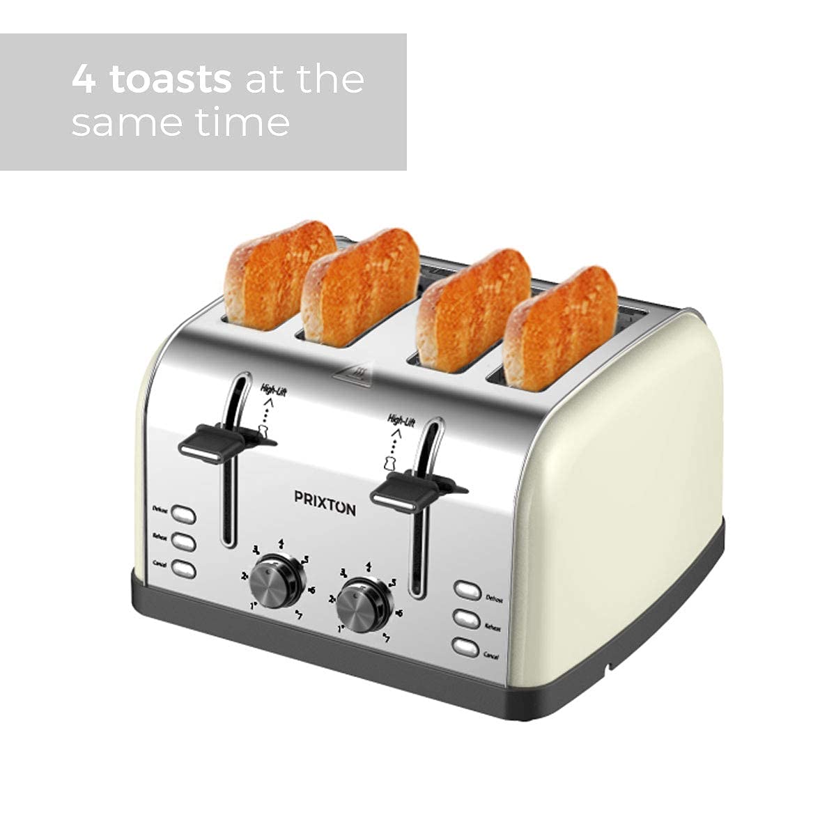 PRIXTON Bianca - Tostador ancho/Tostadoras/Tostadora de pan con 4 ranuras, 7 niveles de tostado, Potencia 1900 W, Diseñado en Acero inoxidable (Reacondicionado)