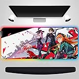 Gaming Mouse Pads Extended XXL Anime Persona 5 RGB Gaming Mouse Pad,Anime Girl Large Soft Mouse Pad with 14 Lighting Modes,Waterproof Computer Keyboard Mousepad Mat,300X700MM