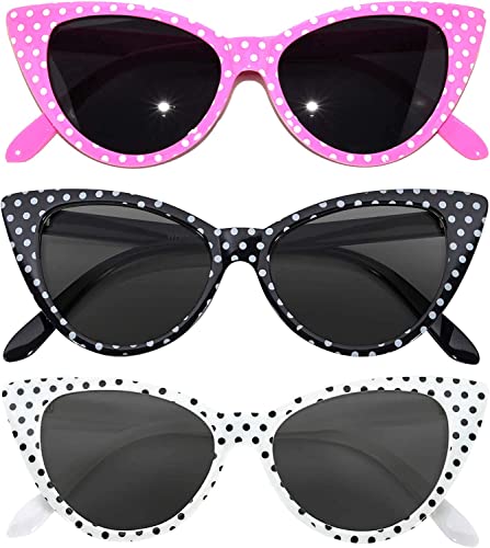 OWL 3 Pairs Cat Eye Sunglasses for Women, UV Protected Retro Sunglasses Womens, Beautiful Patterns Cateye Shades for Women