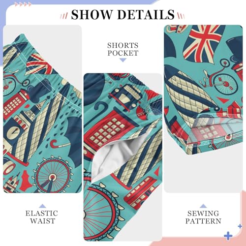 England Bus Big Ben Boys Long Pants Soft Trousers Elastic Waist Kids Lounge Bottoms with Pockets S-XL4