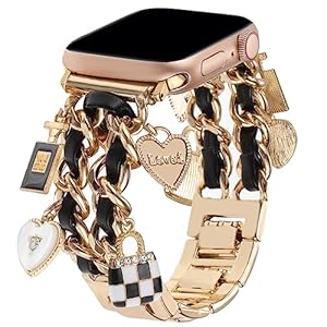 Stylish Wristband Compatible with Apple Watch Bands 38mm 40mm 41mm 42mm 44mm 45mm 49mm,Replacement Strap with Unique Pendants for iWatch Series 9 8 7 6 5 4 3 2 1 SE Metal Chain Charms for Women