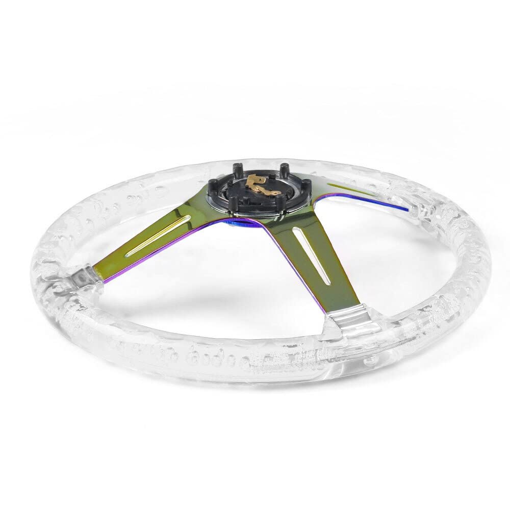 Sportlenkrad 350mm 14inch Acryl Lenkrad & Hornknopf Neo Chrom 6 Löcher Lenkradtiefe 71mm SportlenkräDer (Color : Blue)