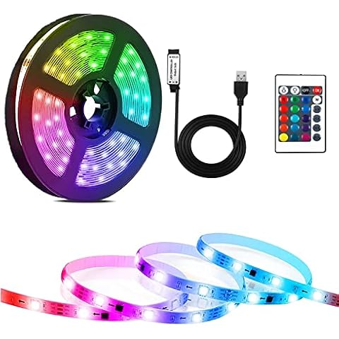 OHAYORI USB LED Strip Lights 5M, RGB 5050 TV Backlight with 24 Keys Remote Control,4 Dynamic Modes,16 Colors DIY for Indoor Decoration Led Strip Lights for Bedroom, Kitchen&Home Cover